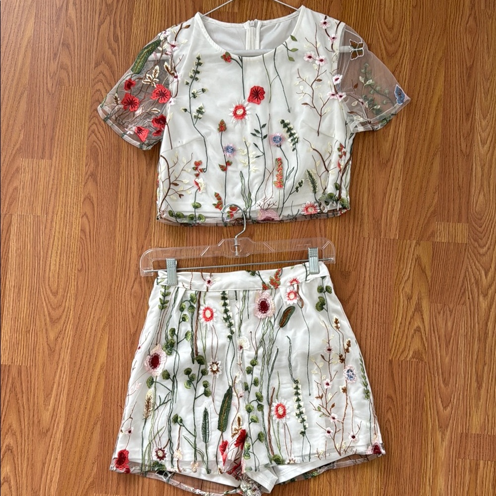 Floral Embroidered Two-Piece Set